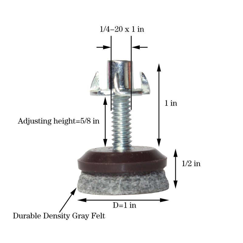 HUAYY Medium Duty Furniture Levelers Adjust Legs,Table and Chairs Leveling Feet|Height Adjustable Protection Integrated High-Density Felt Pads|Heavy Duty 1/4-20x1 Threaded Shank T-Nuts(Set of 12) - Image 3